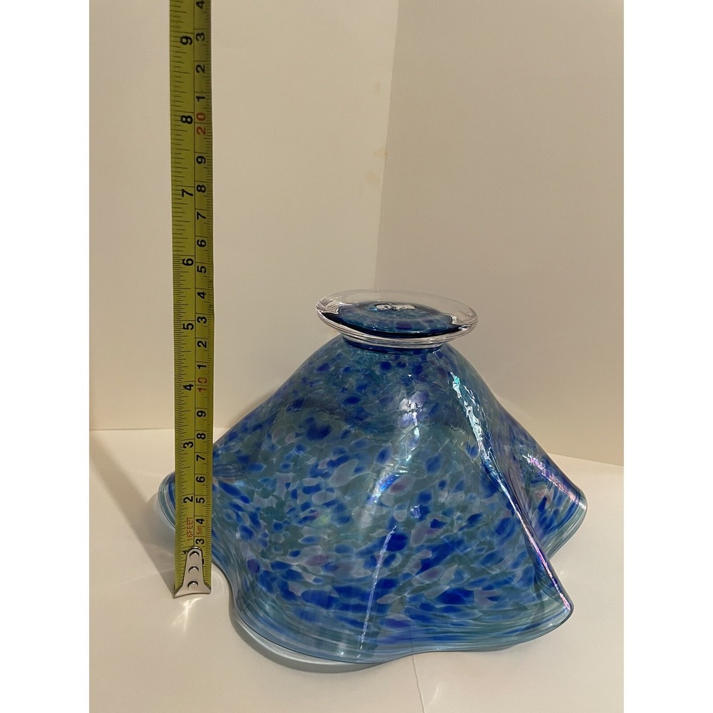 Hand Blown Art Blue Glass Bowl Stamped BAGI Art Studios - Picture 3 of 10